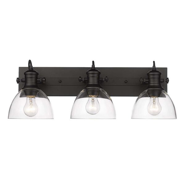 Hines Matte Black Three-Light Bath Fixture with Clear Glass, image 2